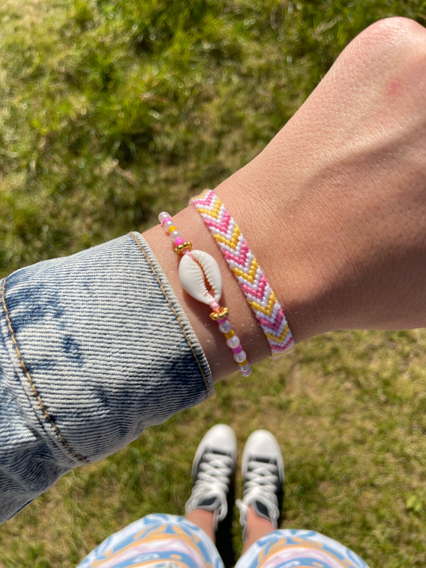 Duo bracelet brésilien rose & coquillage