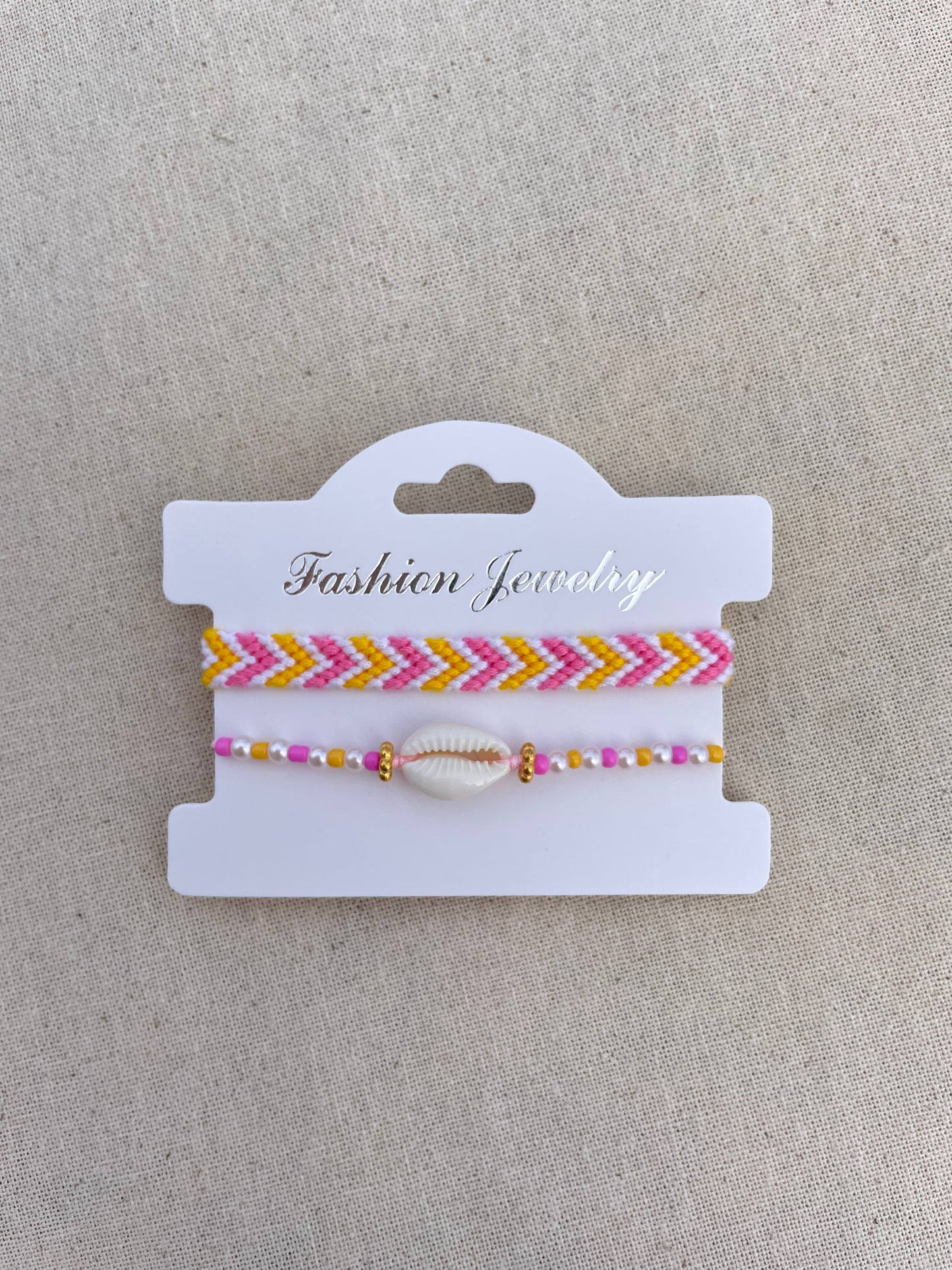 Duo bracelet brésilien rose & coquillage