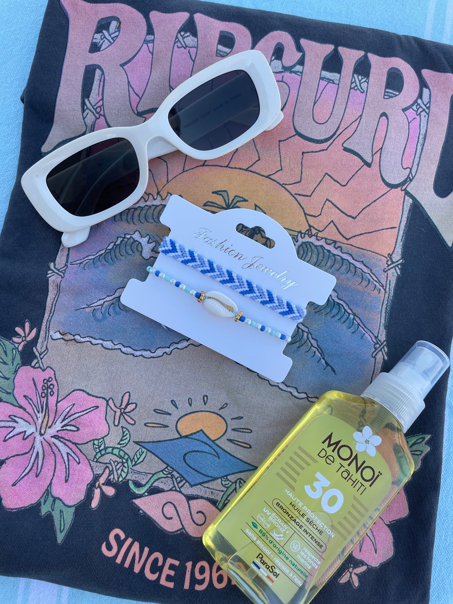 Duo bracelet brésilien bleu & coquillage