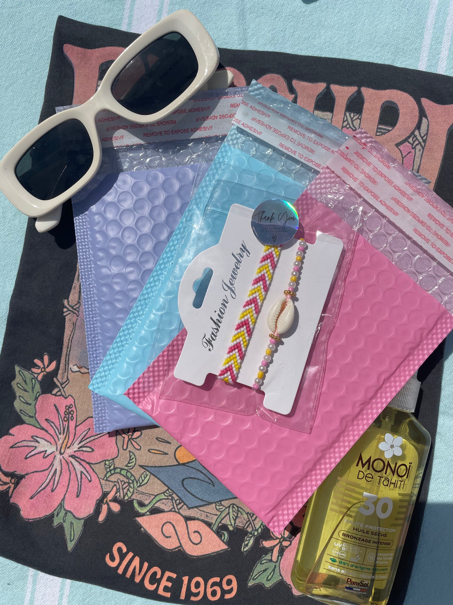 Duo bracelet brésilien rose & coquillage