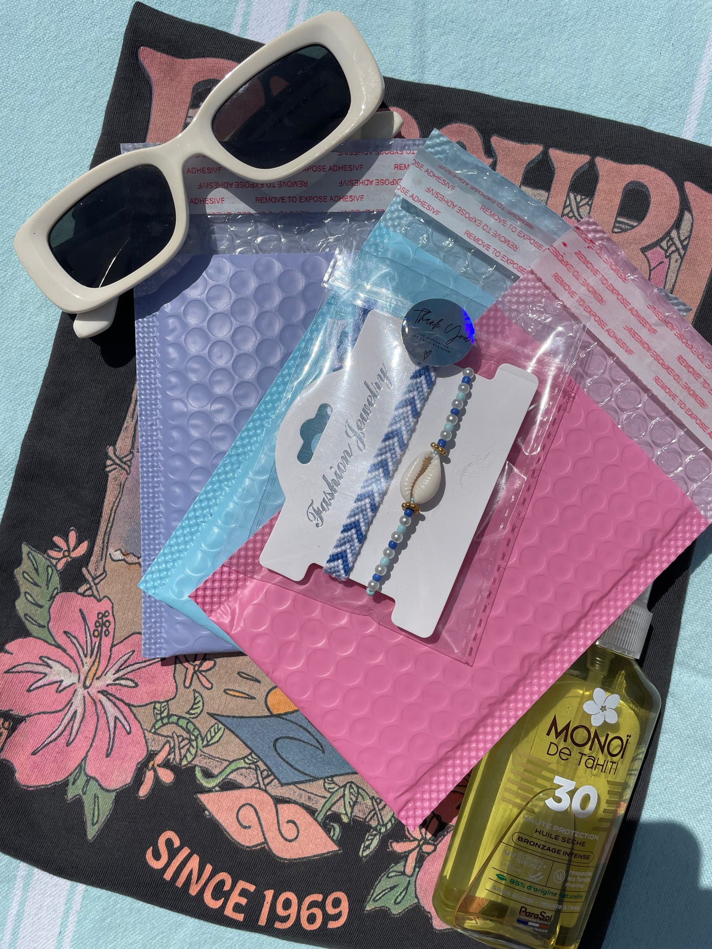 Duo bracelet brésilien bleu & coquillage