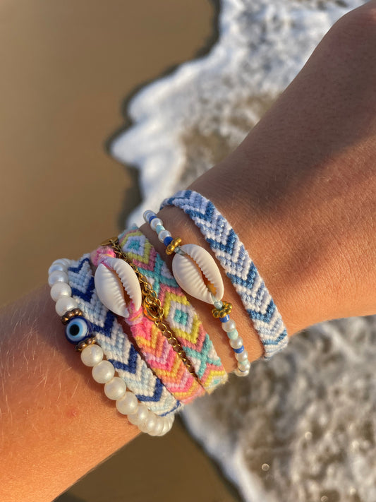 Duo bracelet brésilien bleu & coquillage