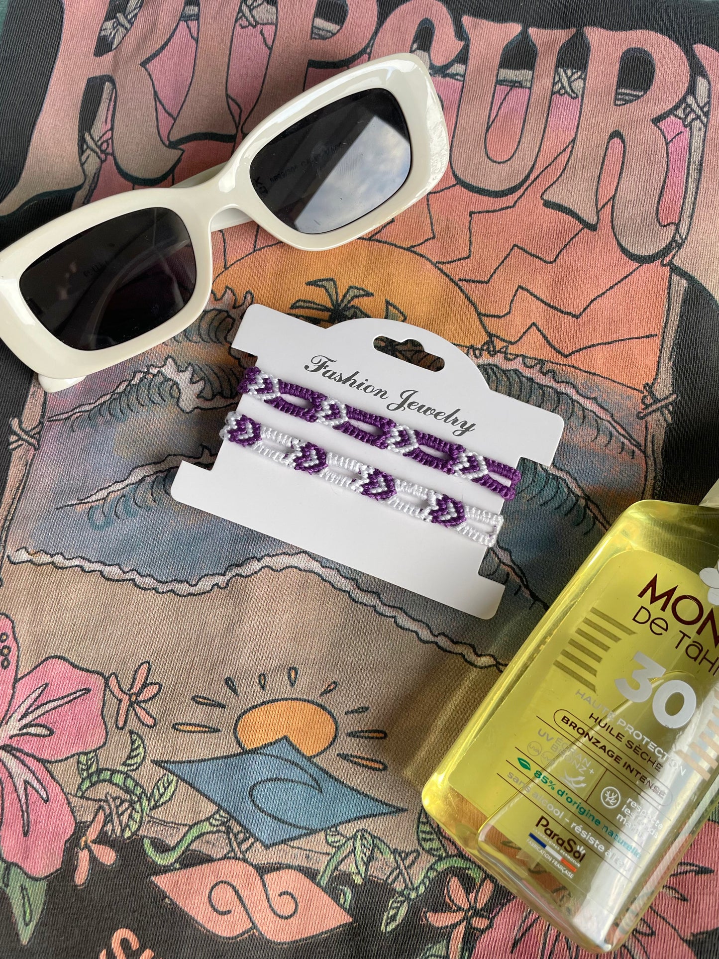 Duo coeurs ajourés violets et blancs