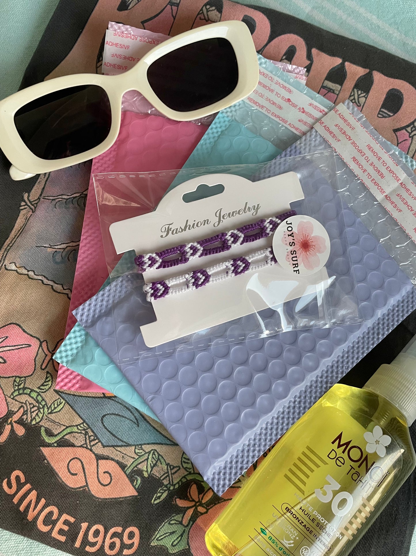 Duo coeurs ajourés violets et blancs